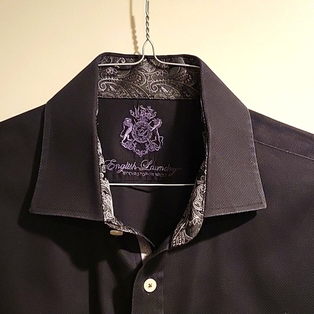 English Laundry Black textured long sleeve button down 17 neck 34/35